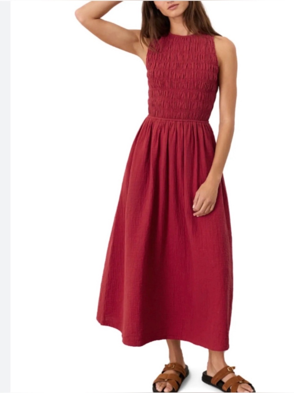 Pact Organic Cotton Coastal Double Gauze Smocked Dress Poppy Red - XL GUC